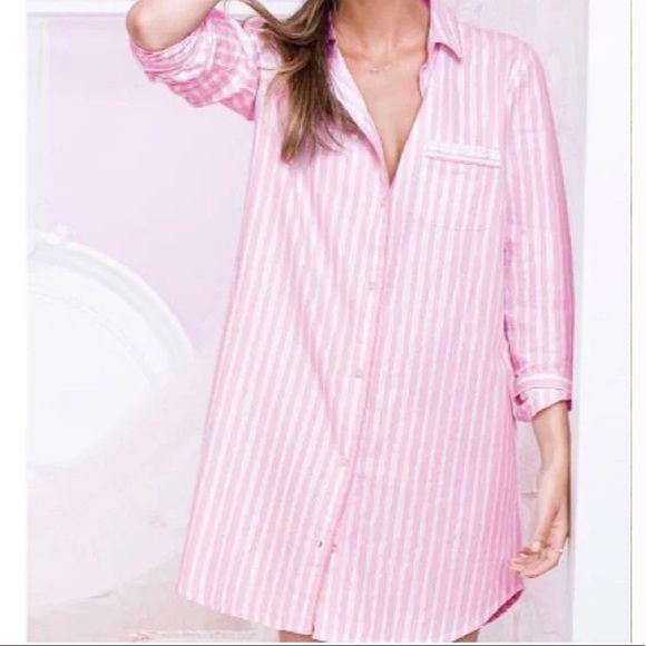 Victoria’s Secret Stripes Button Up PJ Sleep Shirt size large - Picture 1 of 4